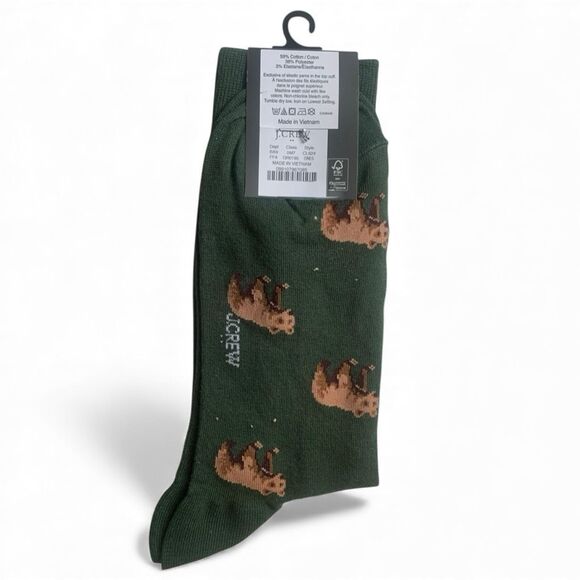 J.Crew Men’s Bear Crew Socks Hunter Green Novelty Animal New with Tags - Picture 3 of 3